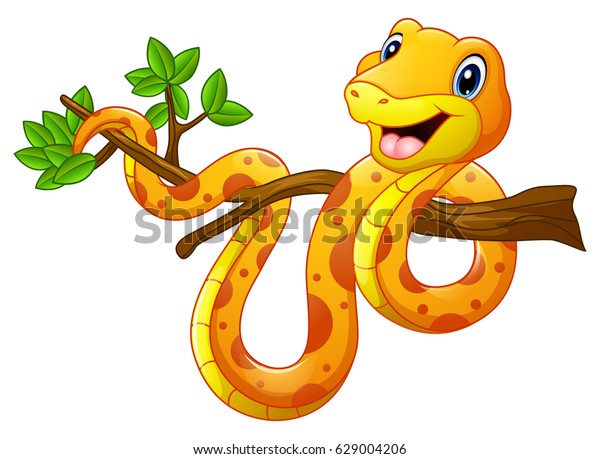 Cartoon Snake On Branch Stock Illustration 629004206