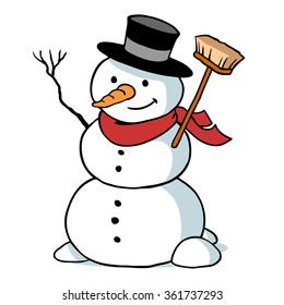 Cartoon Snowman Character With Hat And Carrot As A Nose