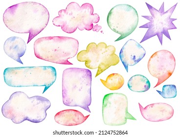 Cartoon Speach Bubble Watercolor Set Of Isolated Elements