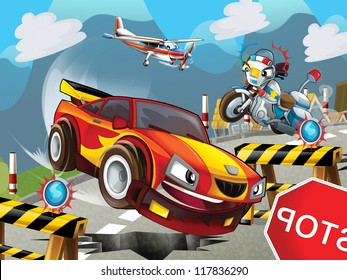 The cartoon speeding car - illustration for the children