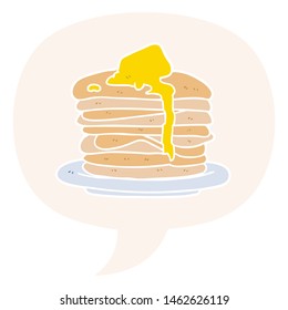 cartoon stack of pancakes with speech bubble in retro style