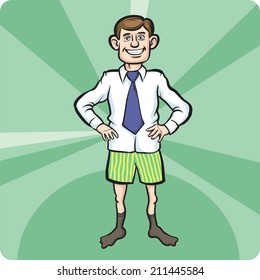 Cartoon Standing Businessman In Boxer Shorts