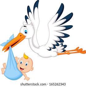 Cartoon Stork Carrying Baby