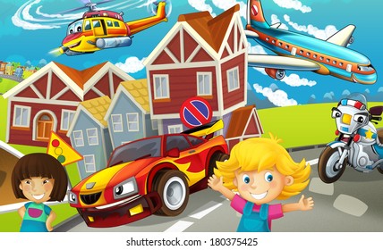 Cartoon Street Illustration Children Stock Illustration 180375425