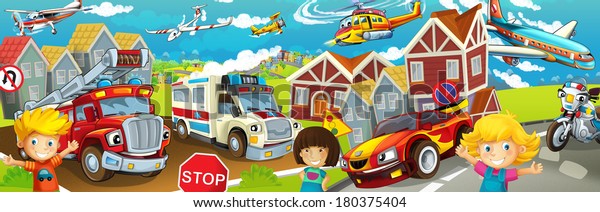 Cartoon street -\
illustration for the\
children