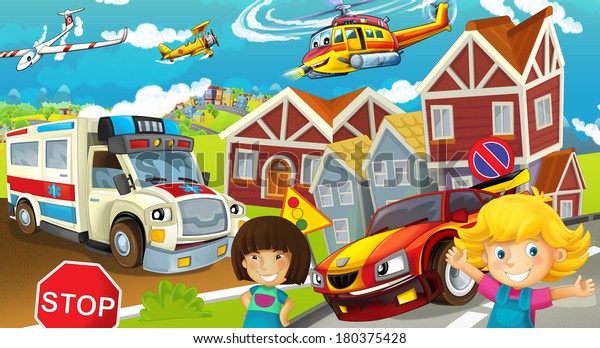Cartoon street -\
illustration for the\
children