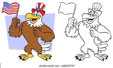 Cartoon Style Anthropomorphic Eagle Smiling Wearing Stock Illustration ...