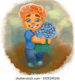 cartoon style boy gives flower illustration - Powered by Shutterstock