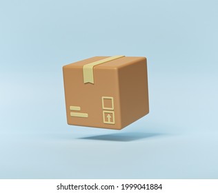 cartoon style cardboard box or delivery package isolated. minimal icon. 3d rendering
