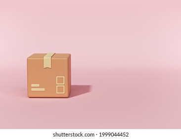 Cartoon Style Cardboard Box Or Delivery Package Isolated. Minimal Icon. 3d Rendering