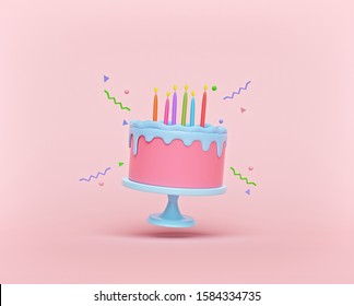 cartoon style Flying Birthday cake with candles isolated on pastel background. Levitation. colorful minimal design. 3d rendering - Powered by Shutterstock