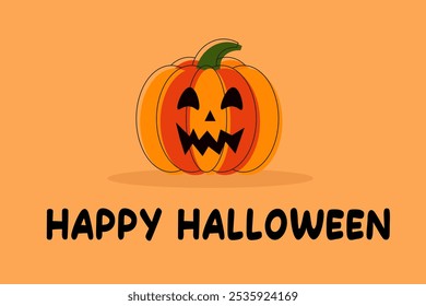 Cartoon style Halloween pumpkin on orange background illustration, Jack-o'-lantern clipart, Spooky pumpkin, Autumn pumpkin art , Decorative pumpkin, halloween background, happy halloween text  - Powered by Shutterstock