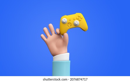 Cartoon Style Hands Holding A Video Game Controller. 3D Rendering