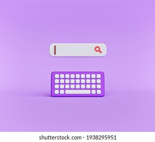 cartoon style keyboard and search bar isolated. minimal Web search concept. 3d rendering