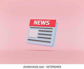 Cartoon Style Minimal Newspaper Icon Isolated On Pastel Pink Background. Creative News Symbol Design For Blog, Website, Poster, Banner. 3d Rendering