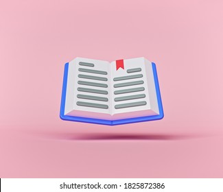 cartoon style minimal Open book isolated on pastel pink background. 3d rendering