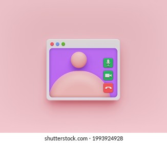 Cartoon Style Online Video Call Interface Window. Minimal Icon. 3d Rendering