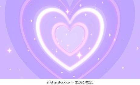 Cartoon style purple hearts with glowing sparkles.