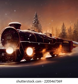 cartoon style train riding on cold winter night, 3d illustration - Powered by Shutterstock