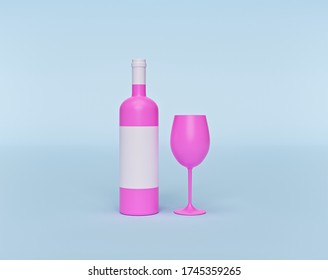 cartoon style Wine bottle with wine glass isolated. minimal concept icon. 3d rendering