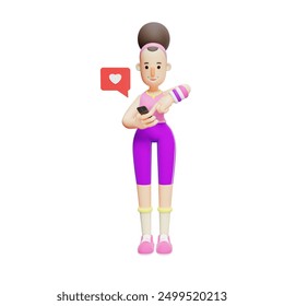 Cartoon Style Yoga Studio. Cartoon Character Liking Content on Social Media. 3D Girl - Powered by Shutterstock