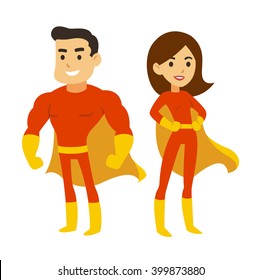 Cartoon Superhero Couple Man Woman Red Stock Illustration 399873880 ...