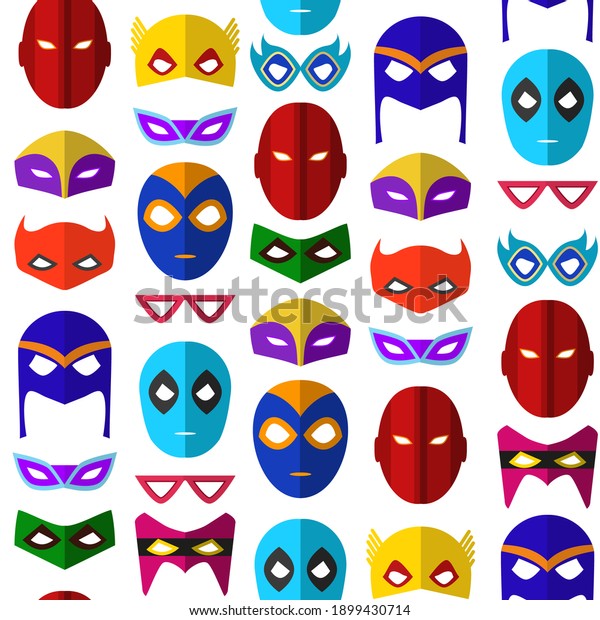 Cartoon Superhero Mask Seamless Pattern\
Background on a White Flat Style Design for Celebration Party or\
Holiday. illustration of Heroic Costume\
Element