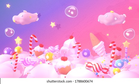 Cartoon Sweet Candy Land. 3d Rendering Picture.