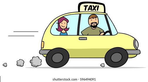 Cartoon Taxi Driver Cab Female Passenger Stock Illustration 596494091 ...