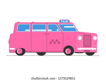 Cartoon Taxi. Simplified Retro London Cab. Side View. Raster.