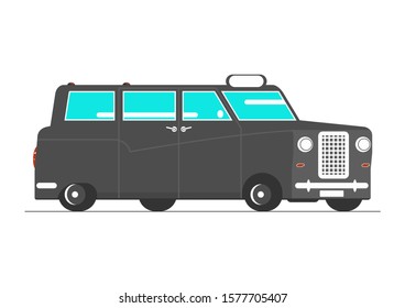 Cartoon Taxi. Simplified Retro London Cab. Side View. Raster.