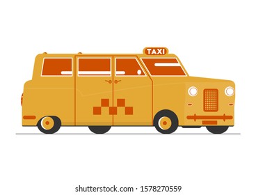 Cartoon Taxi. Simplified Retro London Cab. Side View. Raster.