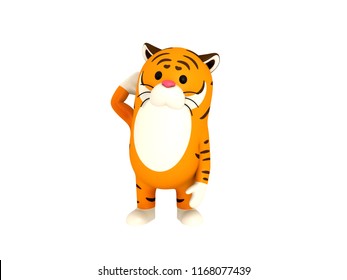 Cartoon Tiger In 3D Rendering.