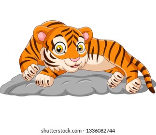 Cartoon Tiger Laying Down On Stone