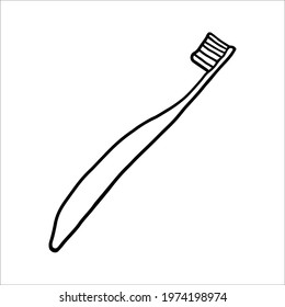 Cartoon Toothbrush. Single Cute Hand Drawn Illustration Isolated On White Background. Hygiene Item. Simple Kids Clipart For Bathroom Decor, Cards, Posters, Stickers And Patterns