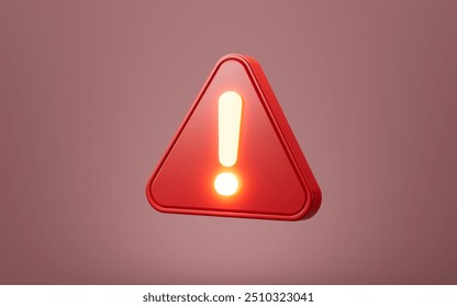 Cartoon triangle warning sign, 3d rendering. 3d illustration.