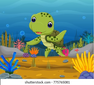 Cartoon Turtle Underwater Stock Vector (Royalty Free) 775778410