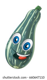 Cartoon Vegetable Smiling And Looking Courgette / Illustration For Children