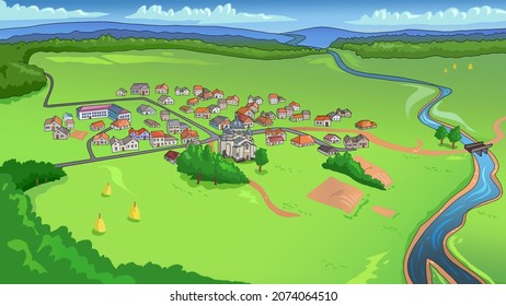 Cartoon Village
From Drone View.
Digital Illustration.