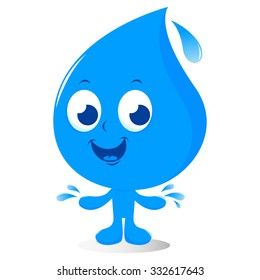 Cartoon Water Drop Character On White Background. 