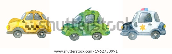 Cartoon\
watercolor. Road traffic. Cars in the\
city