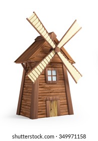 Cartoon Windmill Isolated On White Background. 3d Illustration