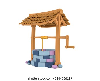 Cartoon Wishing Well Isolated On White Background, 3D Rendering