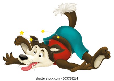 Cartoon wolf lying dizzy    illustration for the children