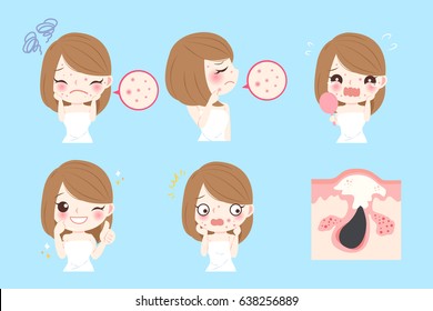 Cartoon Woman With Acne Before And After