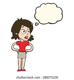 Cartoon Woman With Hands On Hips With Thought Bubble