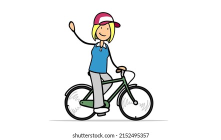 Cartoon Woman On Bike As Courier From Delivery Service Cycling