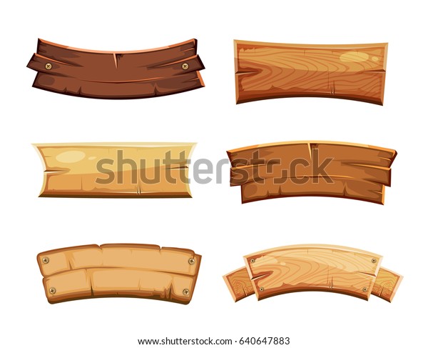 マンガの木の空のバナーとリボン 西洋の看板セット 木のバナーとビンテージフレームの板のイラスト のイラスト素材