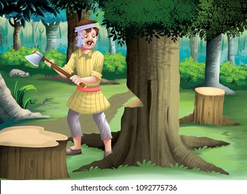 Cartoon Woodcutter Illustration Stock Illustration 1092775736