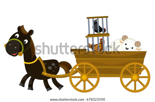 cartoon wooden wagon with horse - illustration\
for children